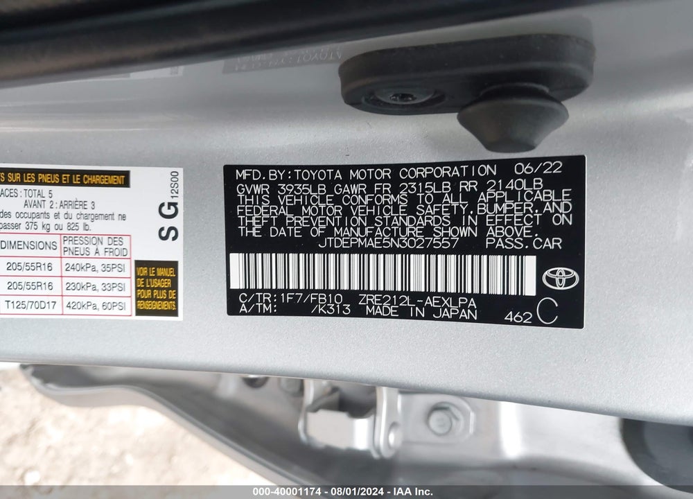 2022 TOYOTA COROLLA LE VIN: JTDEPMAE5N3027557