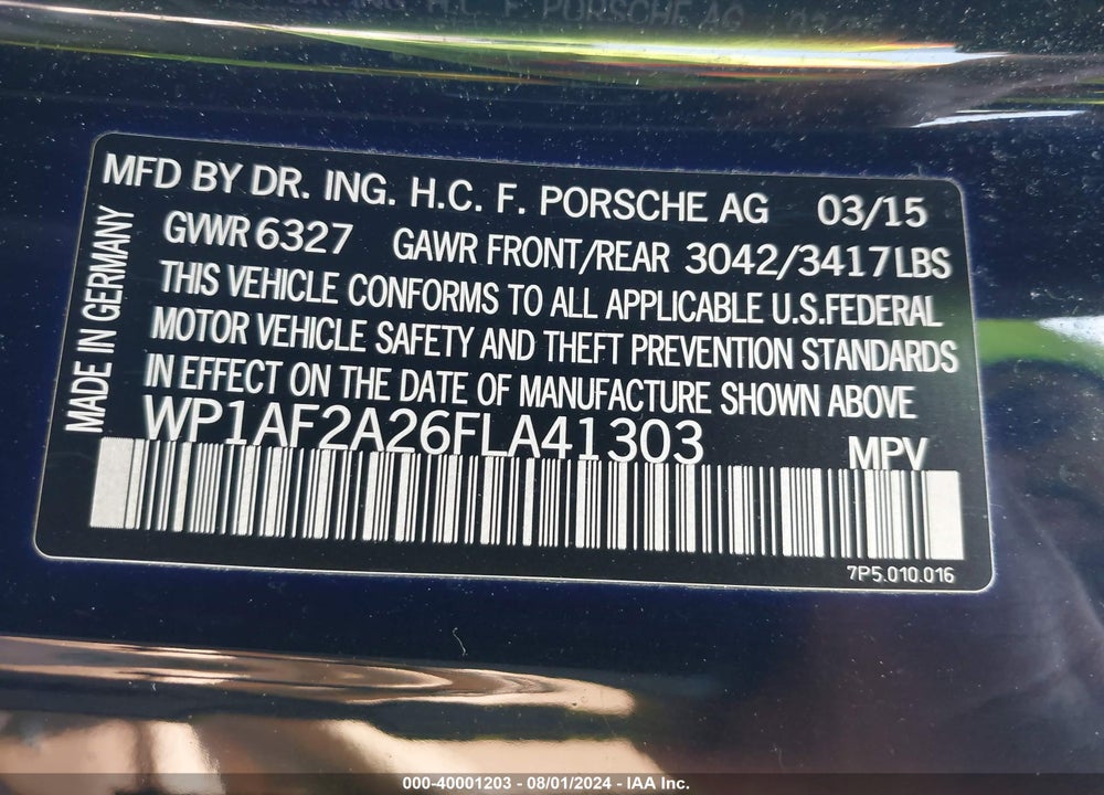 2015 PORSCHE CAYENNE DIESEL VIN: WP1AF2A26FLA41303