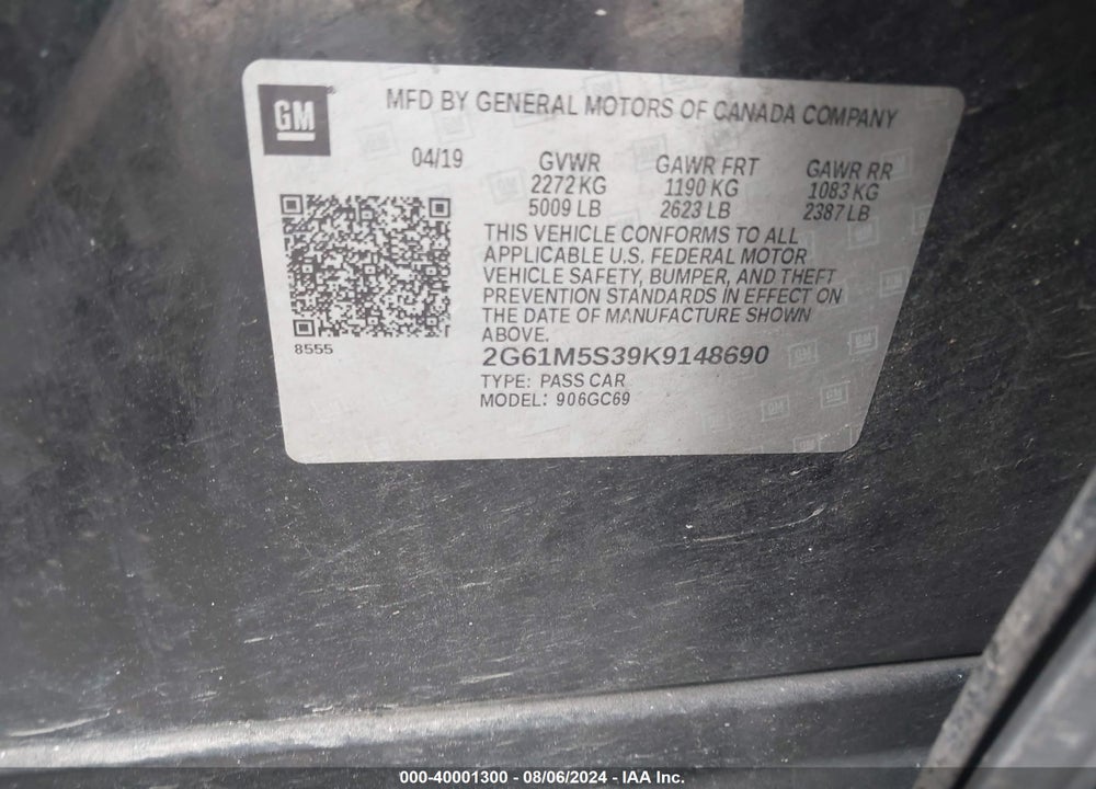 2019 CADILLAC XTS LUXURY VIN: 2G61M5S39K9148690