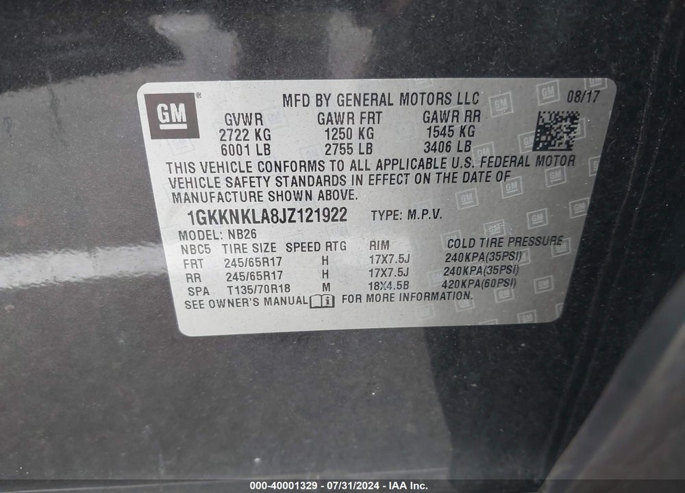2018 GMC ACADIA SLE-1 VIN: 1GKKNKLA8JZ121922