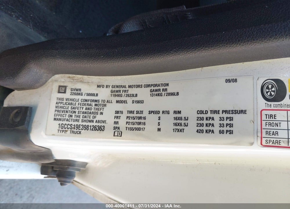 2009 CHEVROLET COLORADO LT VIN: 1GCCS19E398126363