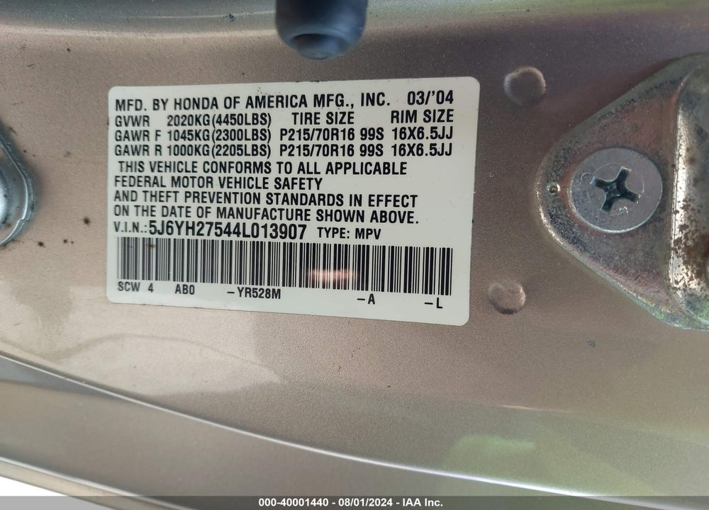 2004 HONDA ELEMENT EX VIN: 5J6YH27544L013907