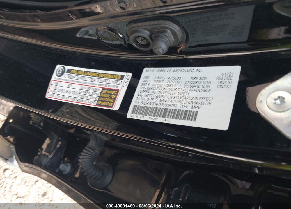 2021 HONDA CR-V AWD TOURING VIN: 5J6RW2H97ML009782