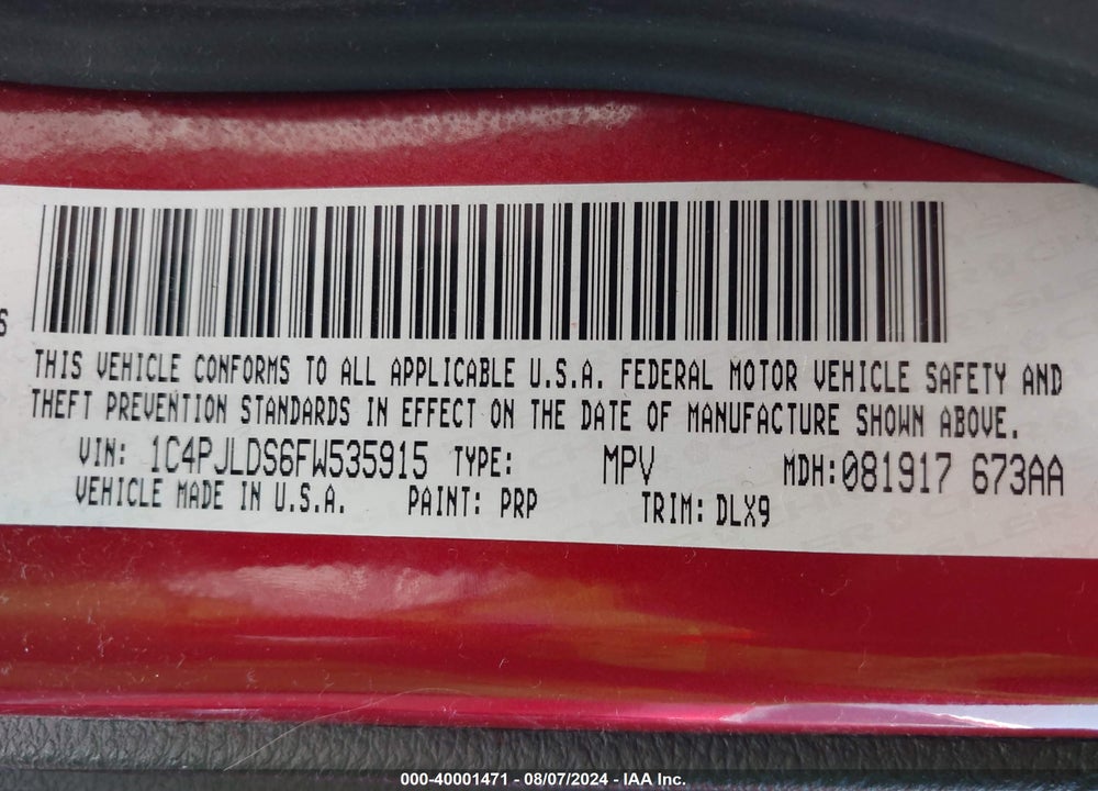 2015 CHEROKEE JEEP  LIMITED VIN: 1C4PJLDS6FW535915