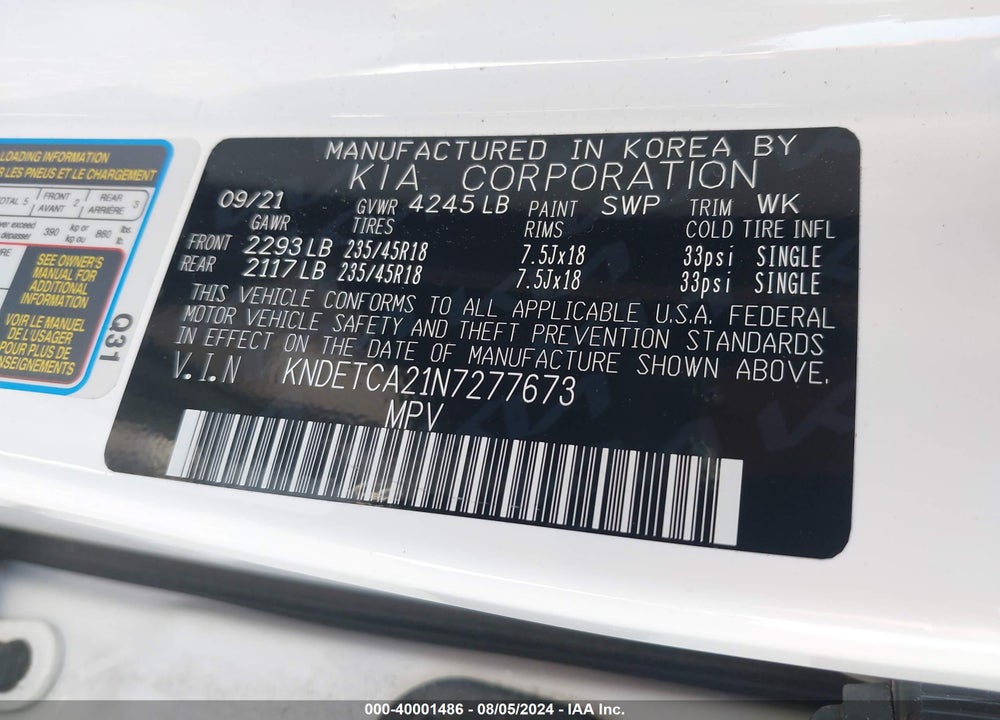 2022 KIA SELTOS SX TURBO VIN: KNDETCA21N7277673