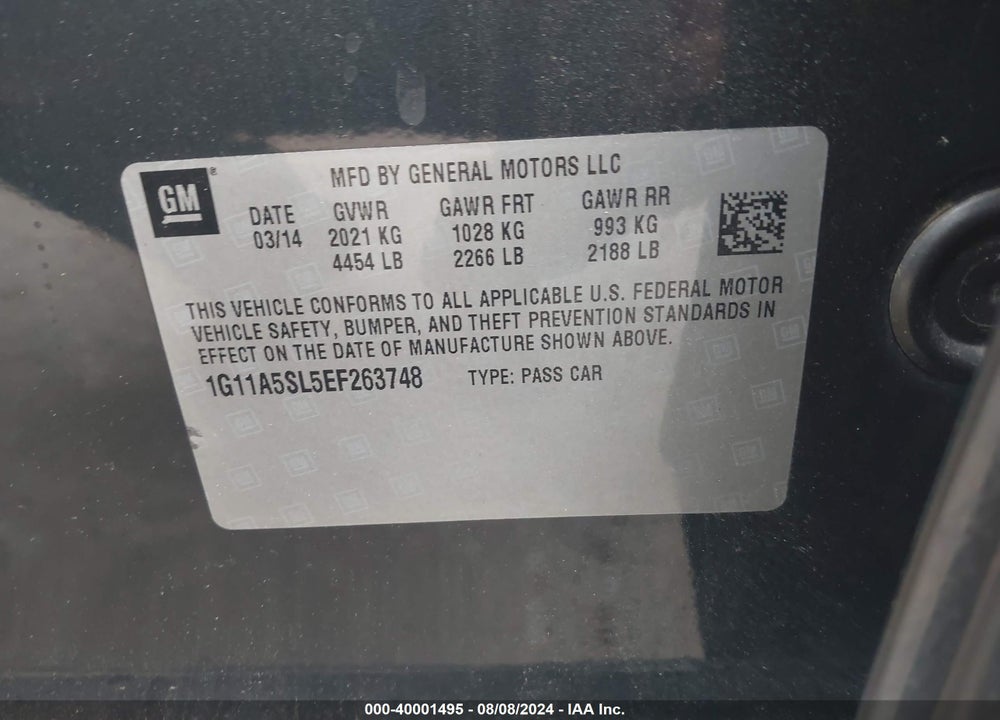 2014 CHEVROLET MALIBU 1FL VIN: 1G11A5SL5EF263748