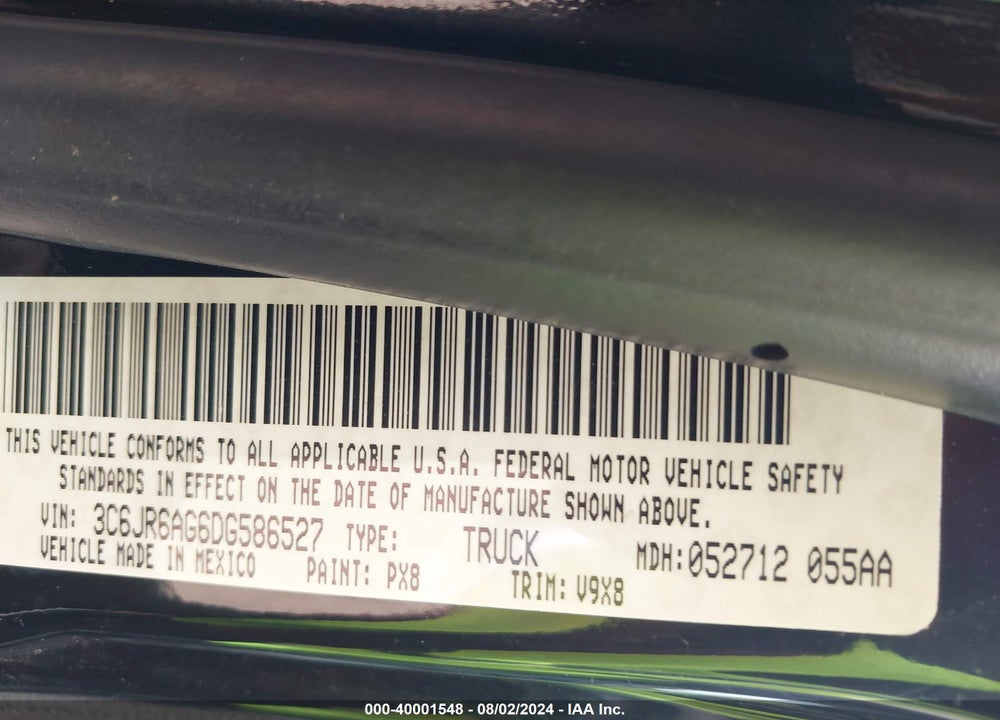 2013 RAM 1500 TRADESMAN VIN: 3C6JR6AG6DG586527