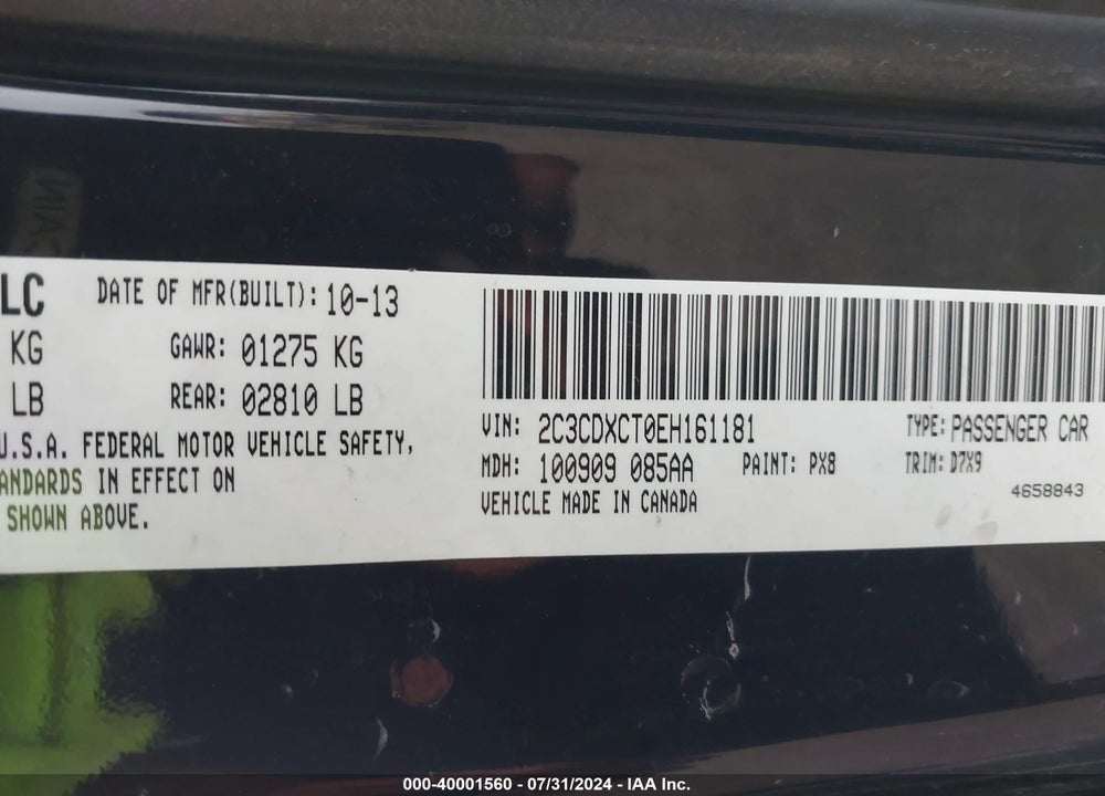 2014 DODGE CHARGER R/T VIN: 2C3CDXCT0EH161181