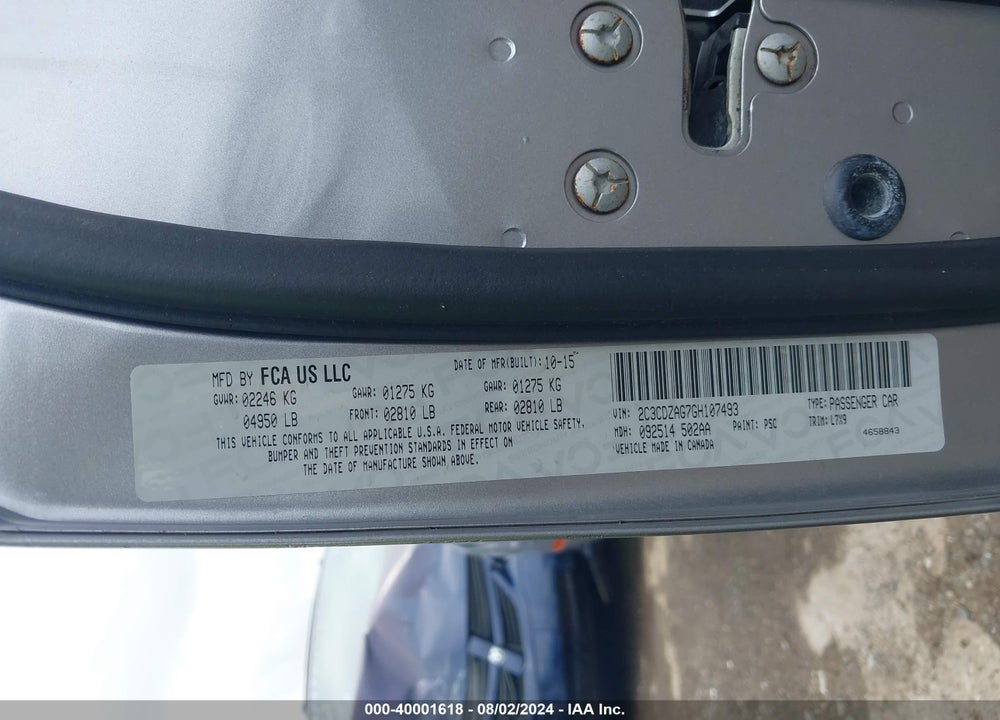 2016 DODGE CHALLENGER SXT VIN: 2C3CDZAG7GH107493