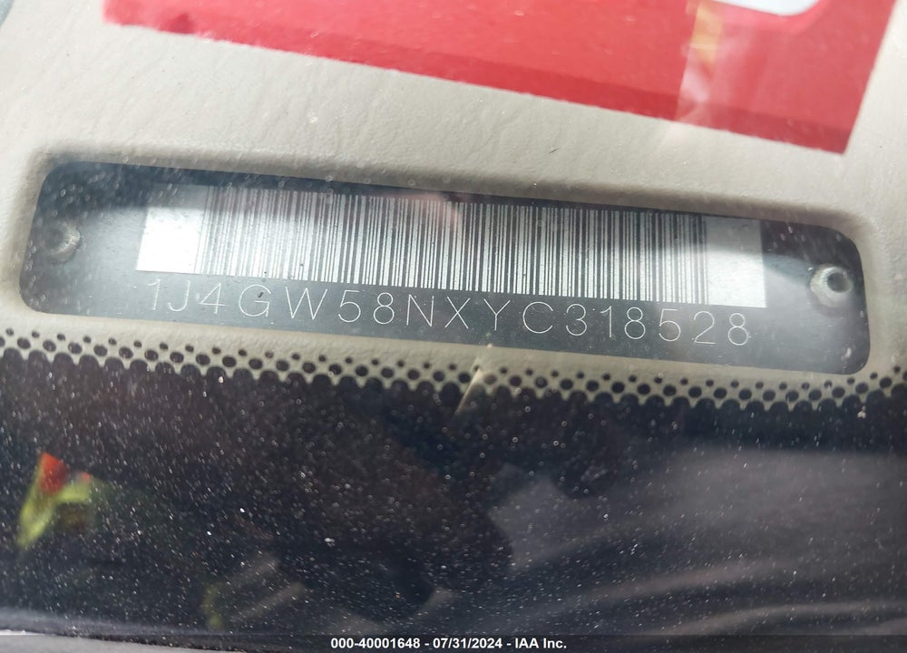 2000 JEEP GRAND CHEROKEE LIMITED VIN: 1J4GW58NXYC318528