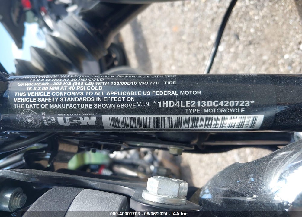 2013 HARLEY-DAVIDSON XL883 IRON 883 VIN: 1HD4LE213DC420723
