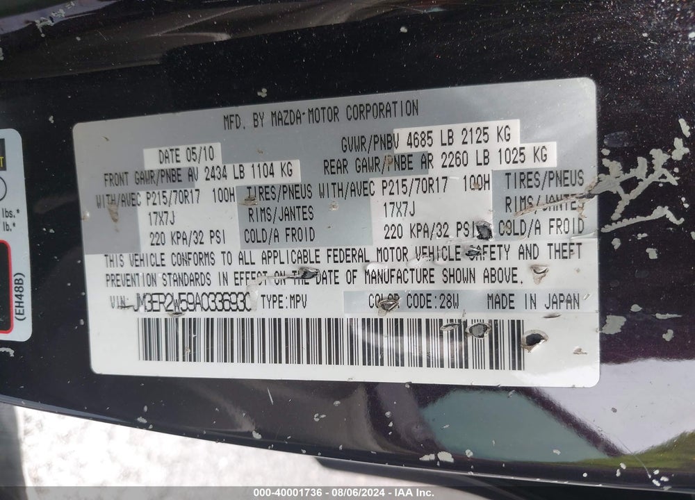2010 MAZDA CX-7 I SV VIN: JM3ER2W59A0336930