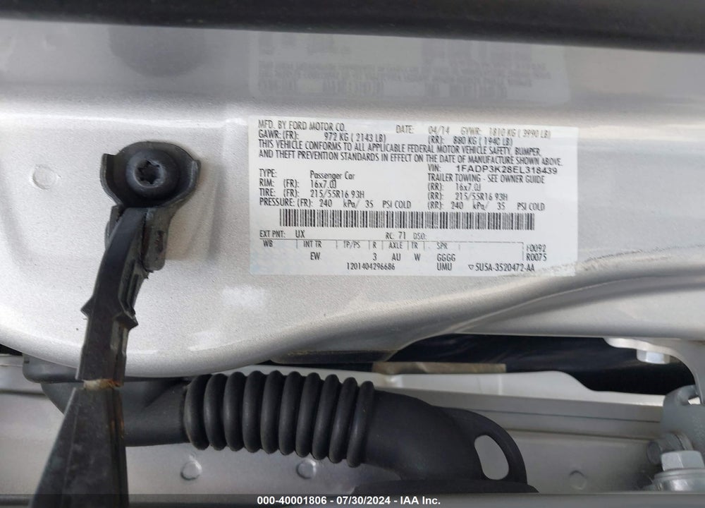 2014 FORD FOCUS SE VIN: 1FADP3K28EL318439