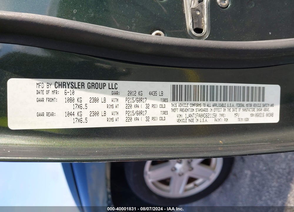 2010 JEEP COMPASS SPORT VIN: 1J4NT1FA0AD621150