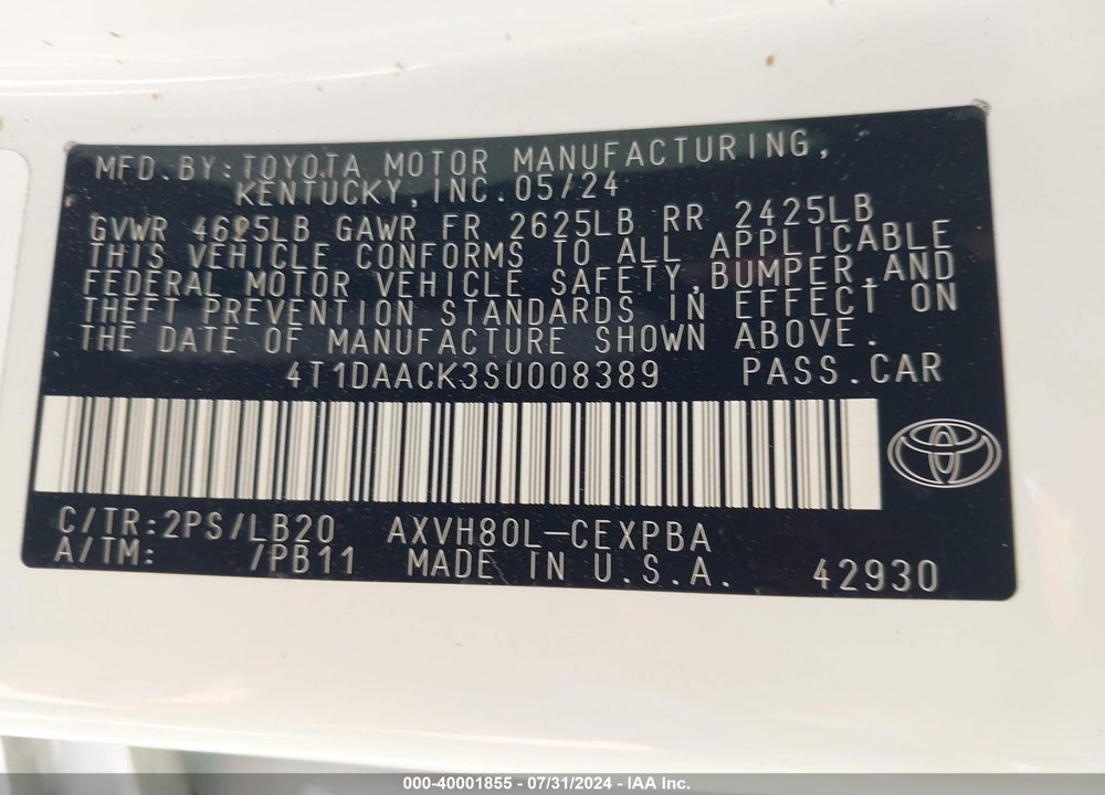 2025 TOYOTA CAMRY XSE VIN: 4T1DAACK3SU008389