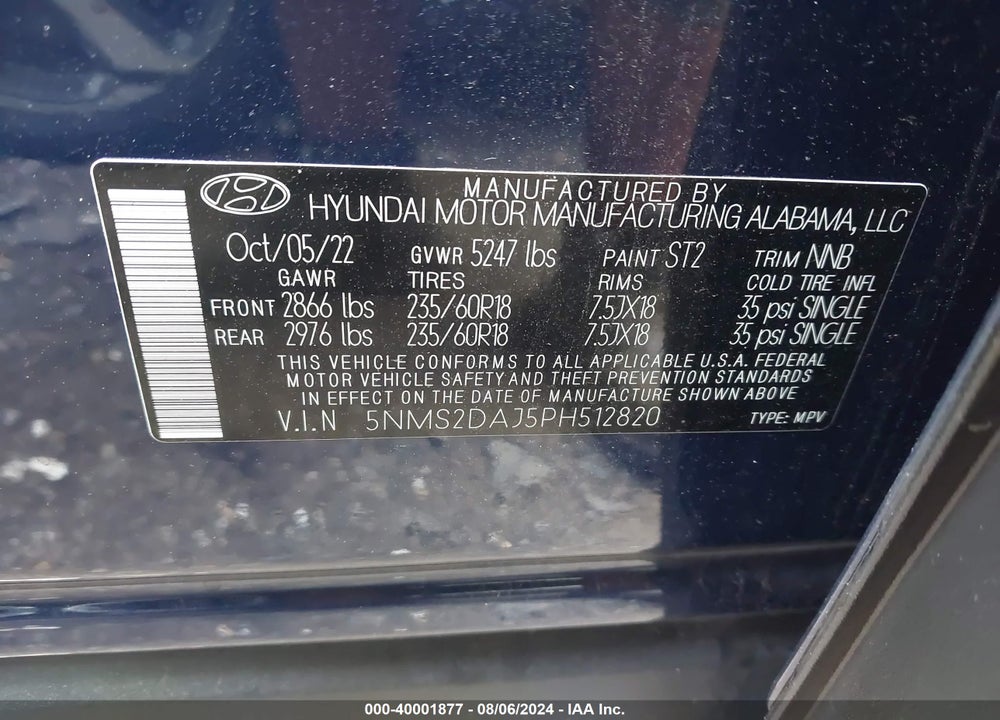 2023 HYUNDAI SANTA FE SEL VIN: 5NMS2DAJ5PH512820