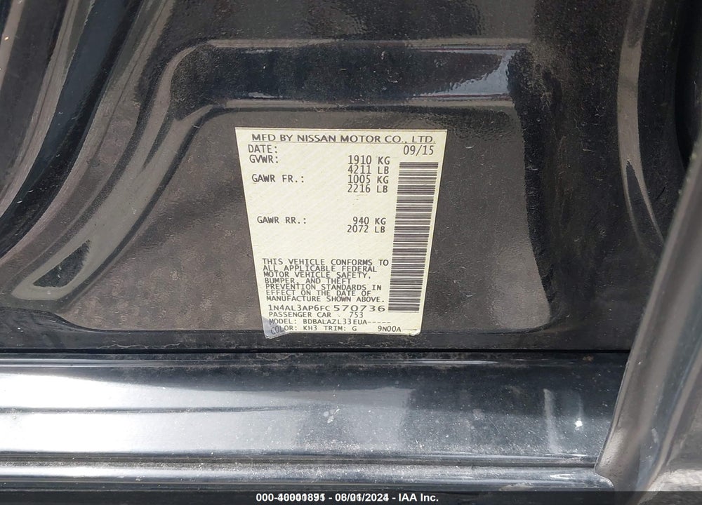 2015 NISSAN ALTIMA 2.5 VIN: 1N4AL3AP6FC570736