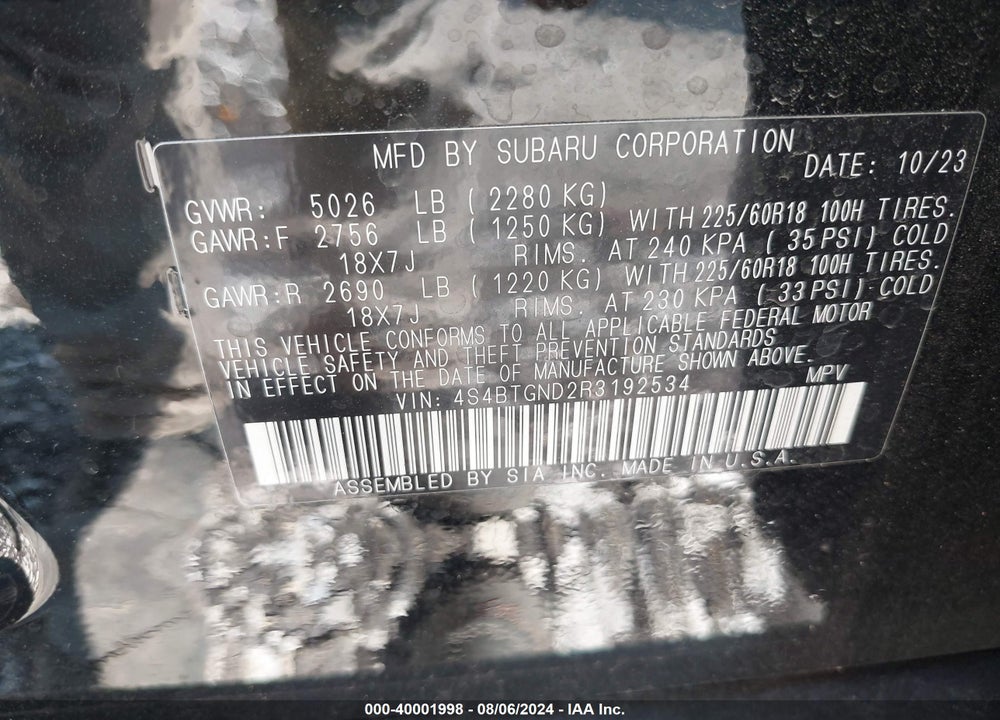 2024 SUBARU OUTBACK LIMITED XT VIN: 4S4BTGND2R3192534