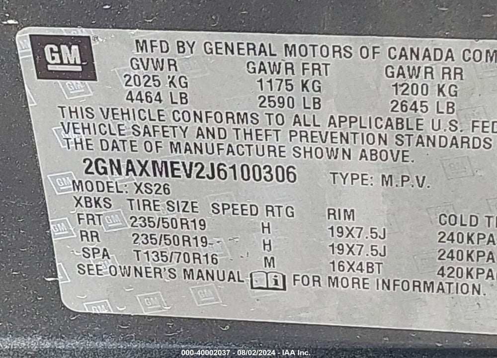 2018 CHEVROLET EQUINOX PREMIER VIN: 2GNAXMEV2J6100306