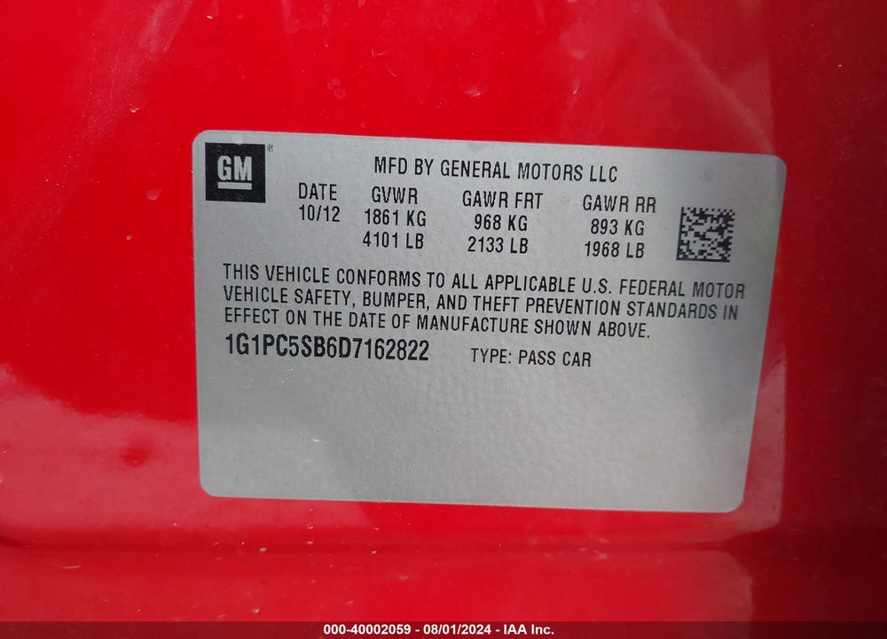 2013 CHEVROLET CRUZE 1LT AUTO VIN: 1G1PC5SB6D7162822