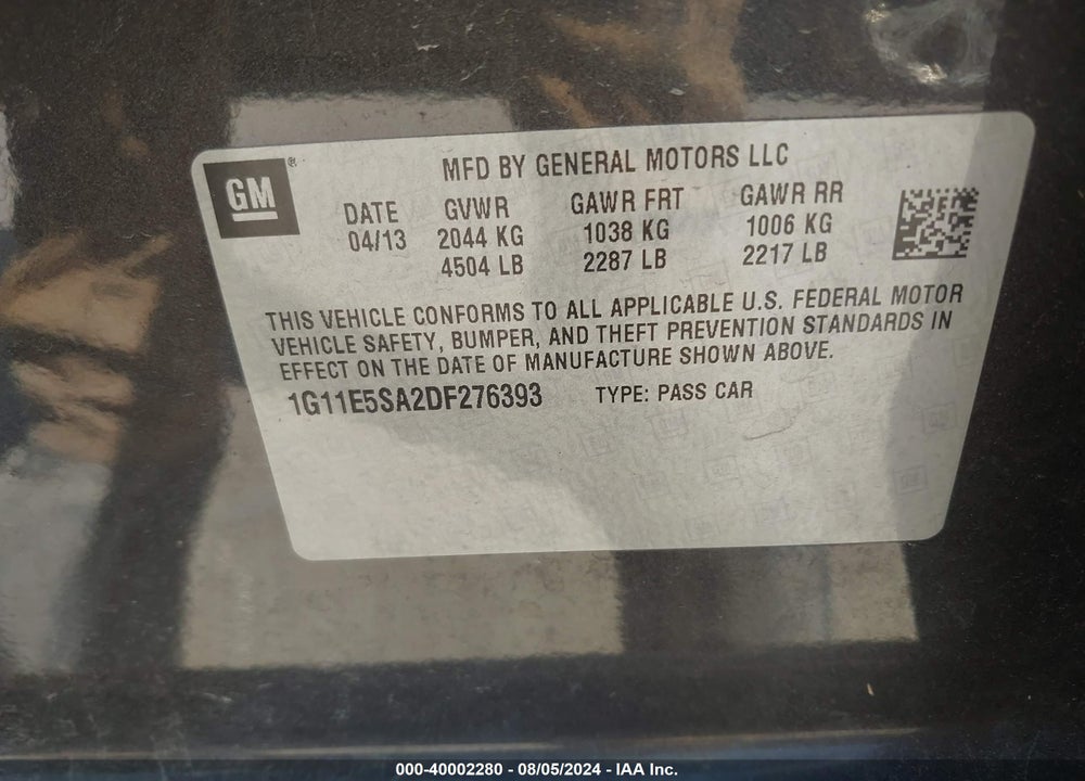 2013 CHEVROLET MALIBU 2LT VIN: 1G11E5SA2DF276393