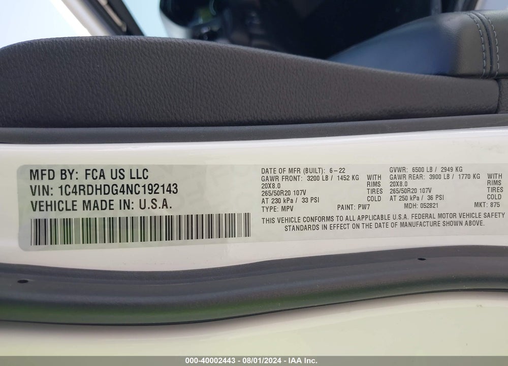 2022 DODGE DURANGO GT PLUS RWD VIN: 1C4RDHDG4NC192143