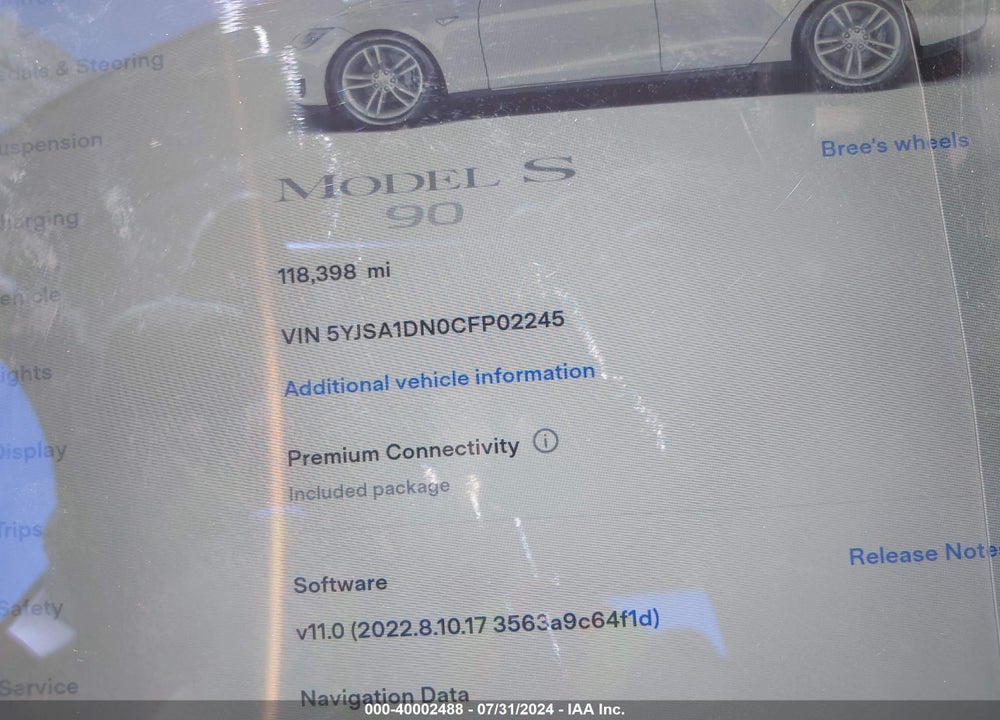 2012 TESLA MODEL S SIGNATURE VIN: 5YJSA1DN0CFP02245