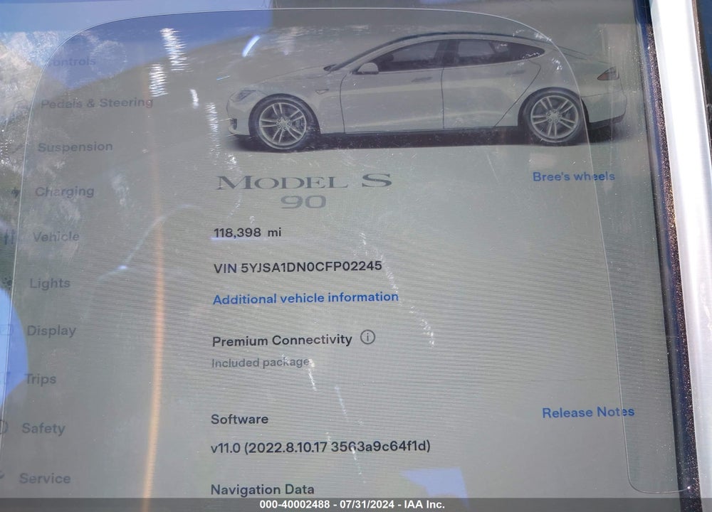 2012 TESLA MODEL S SIGNATURE VIN: 5YJSA1DN0CFP02245