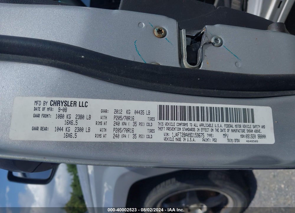 2009 JEEP PATRIOT SPORT VIN: 1J4FT28A09D159675