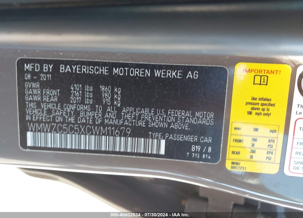 2012 MINI COOPER S COUNTRYMAN VIN: WMWZC5C5XCWM11679