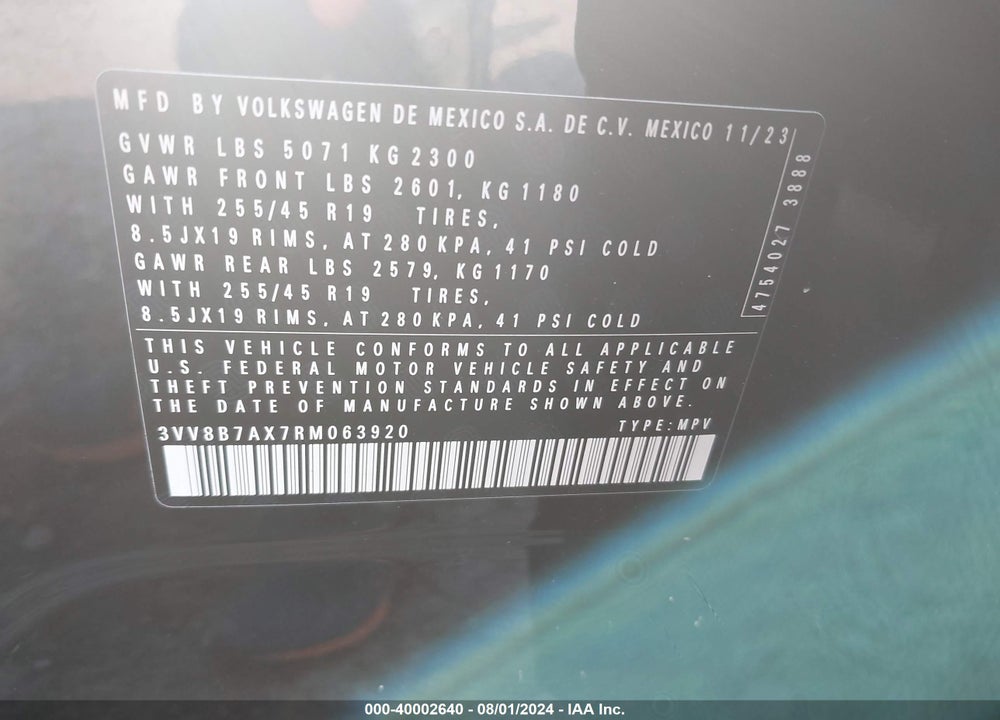 2024 VOLKSWAGEN TIGUAN VIN: 3VV8B7AX7RM063920