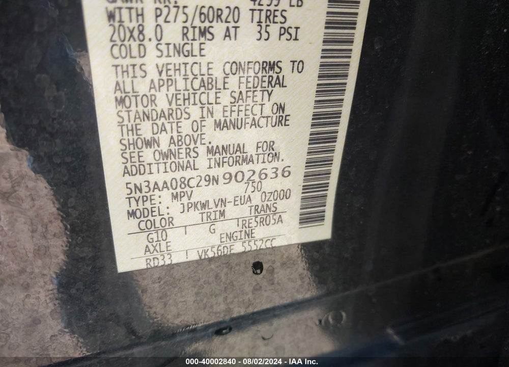 2009 INFINITI QX56 VIN: 5N3AA08C29N902636