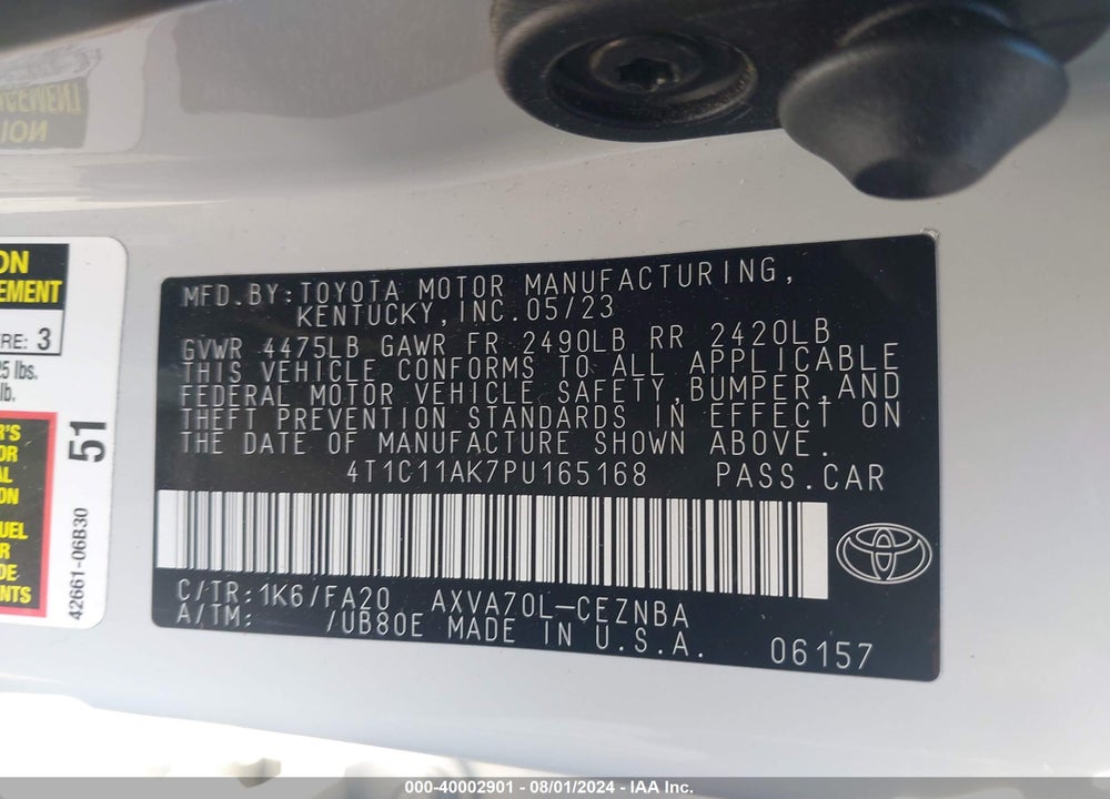 2023 TOYOTA CAMRY LE VIN: 4T1C11AK7PU165168