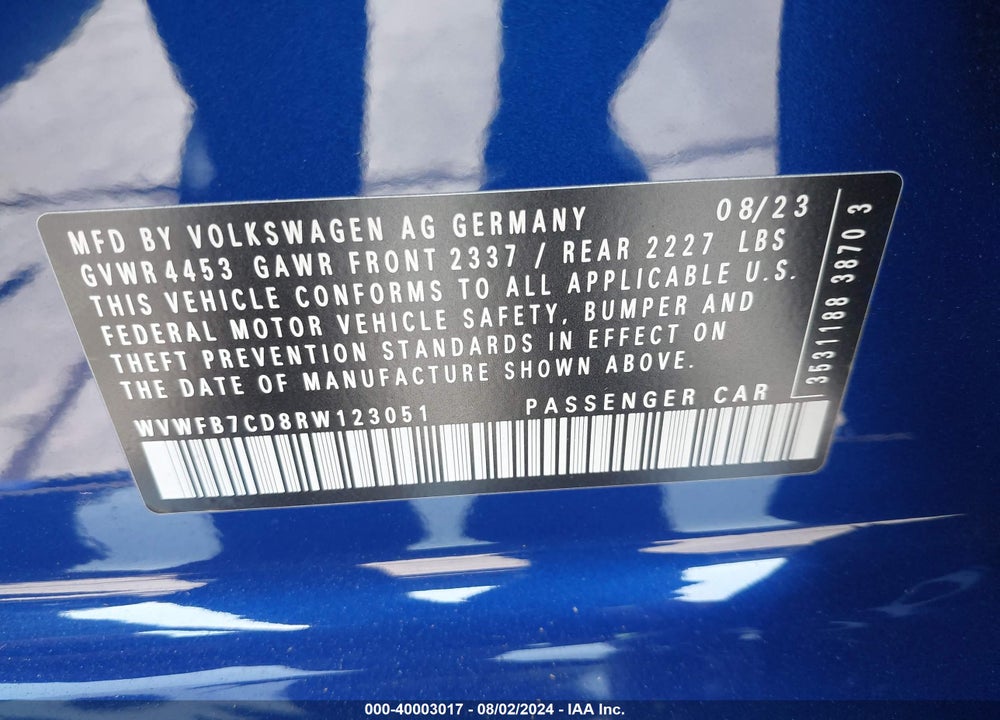 2024 VOLKSWAGEN GOLF R 2.0T VIN: WVWFB7CD8RW123051