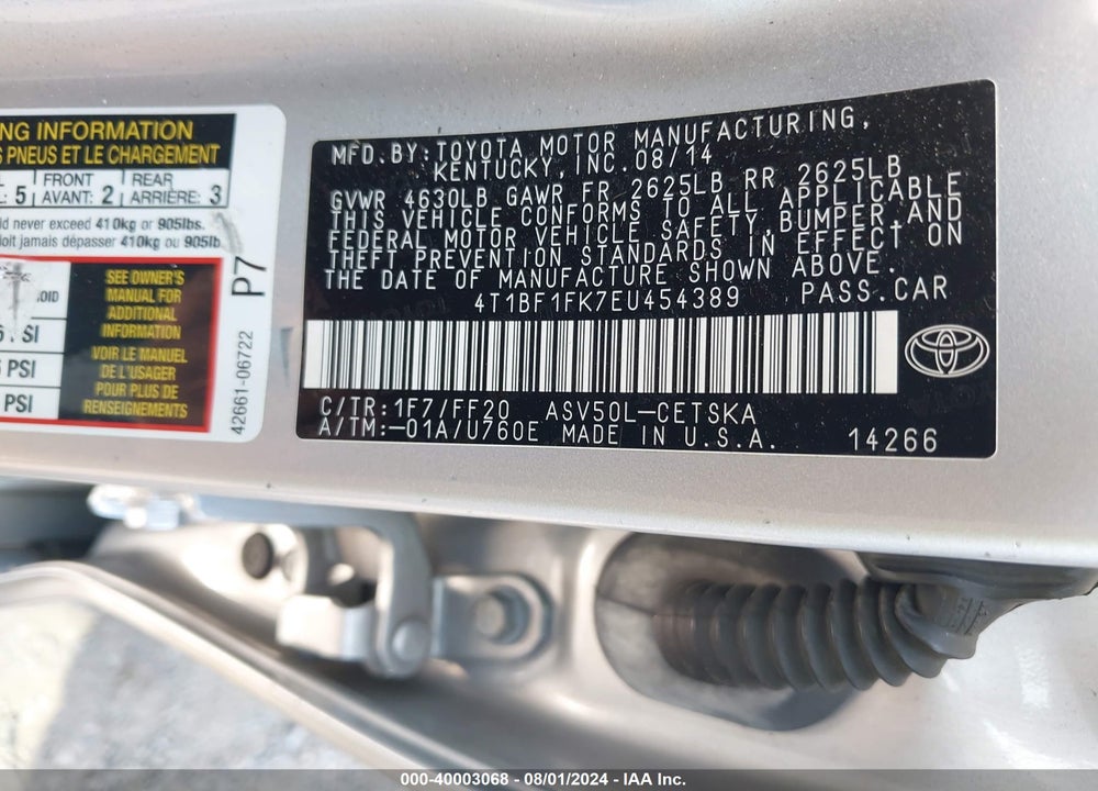 2014 TOYOTA CAMRY SE VIN: 4T1BF1FK7EU454389