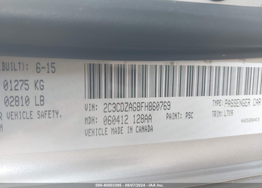 2015 DODGE CHALLENGER SXT VIN: 2C3CDZAG8FH860769