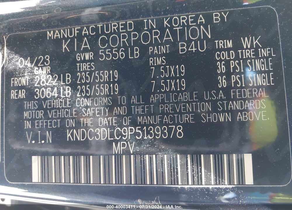 2023 KIA EV6 WIND VIN: KNDC3DLC9P5139378