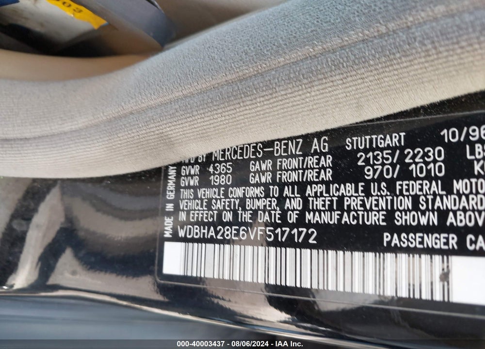 1997 MERCEDES-BENZ C 280 VIN: WDBHA28E6VF517172
