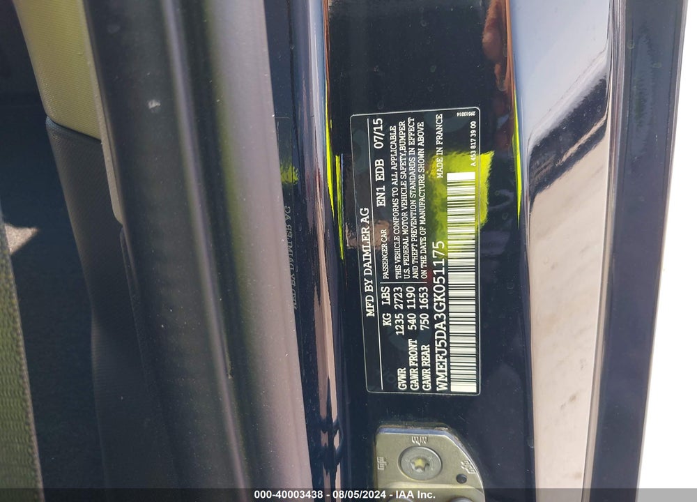 2016 SMART FORTWO PASSION/PRIME/PROXY/PURE VIN: WMEFJ5DA3GK051175