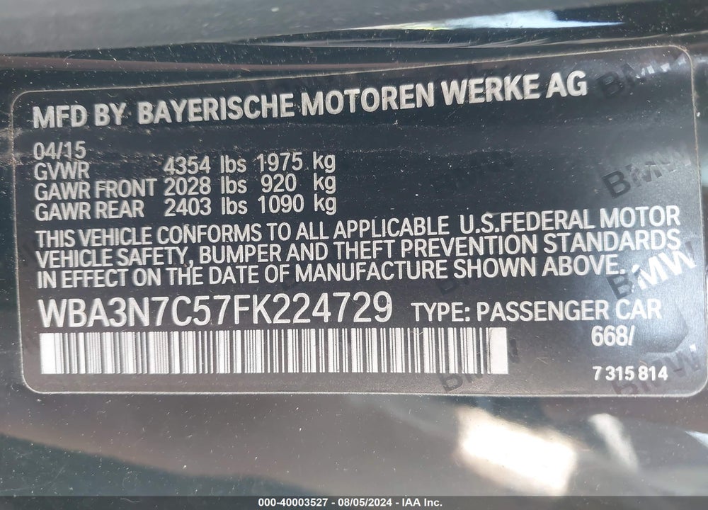 2015 BMW 428I VIN: WBA3N7C57FK224729