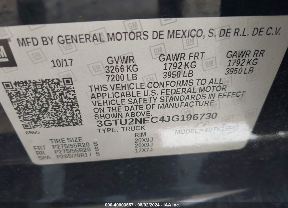 2018 GMC SIERRA 1500 SLT VIN: 3GTU2NEC4JG196730