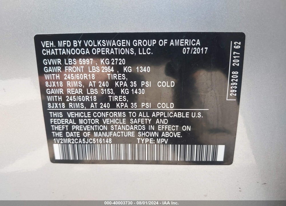 2018 VOLKSWAGEN ATLAS 3.6L V6 SEL VIN: 1V2MR2CA5JC516148