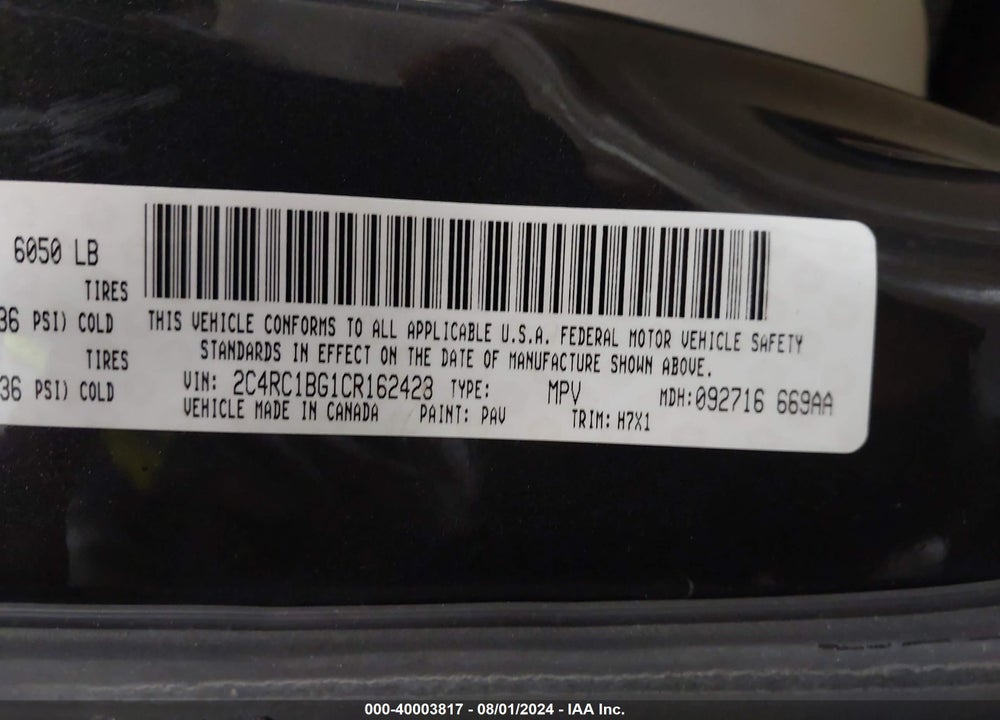 2012 CHRYSLER TOWN & COUNTRY TOURING VIN: 2C4RC1BG1CR162423