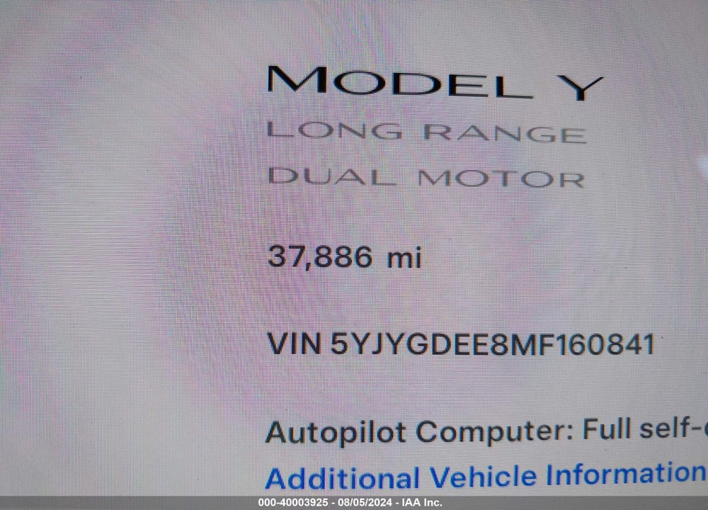 2021 TESLA MODEL Y LONG RANGE DUAL MOTOR ALL-WHEEL DRIVE VIN: 5YJYGDEE8MF160841