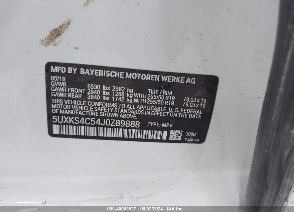 2018 BMW X5 XDRIVE35D VIN: 5UXKS4C54J0Z89888