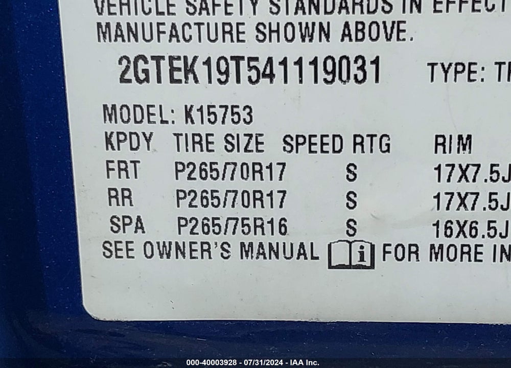 2004 GMC SIERRA 1500 SLE VIN: 2GTEK19T541119031