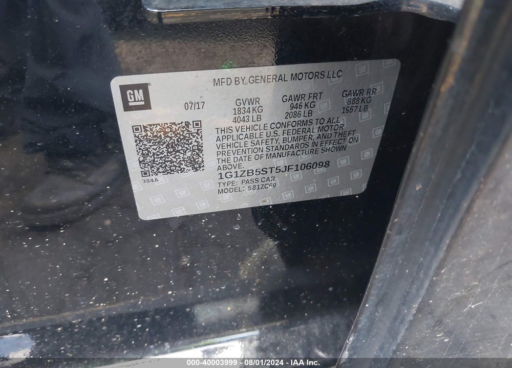 2018 CHEVROLET MALIBU 1LS VIN: 1G1ZB5ST5JF106098