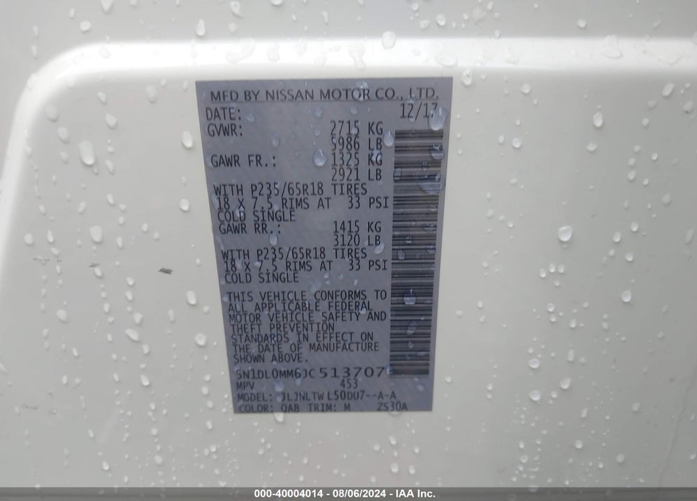 2018 INFINITI QX60 VIN: 5N1DL0MM6JC513707