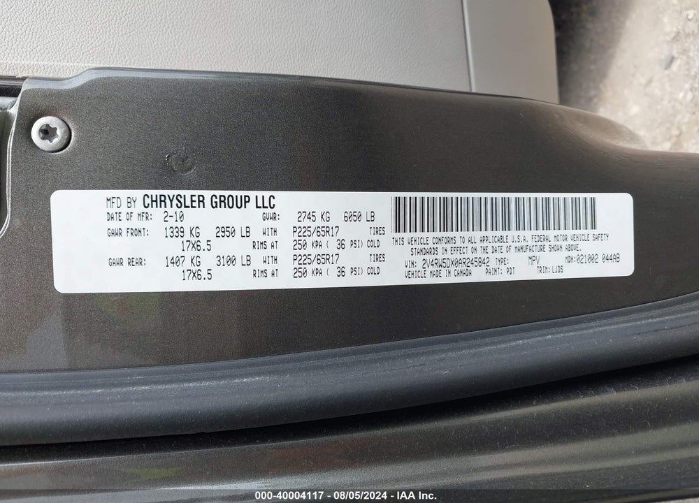2010 VOLKSWAGEN ROUTAN VIN: 2V4RW5DX0AR245842