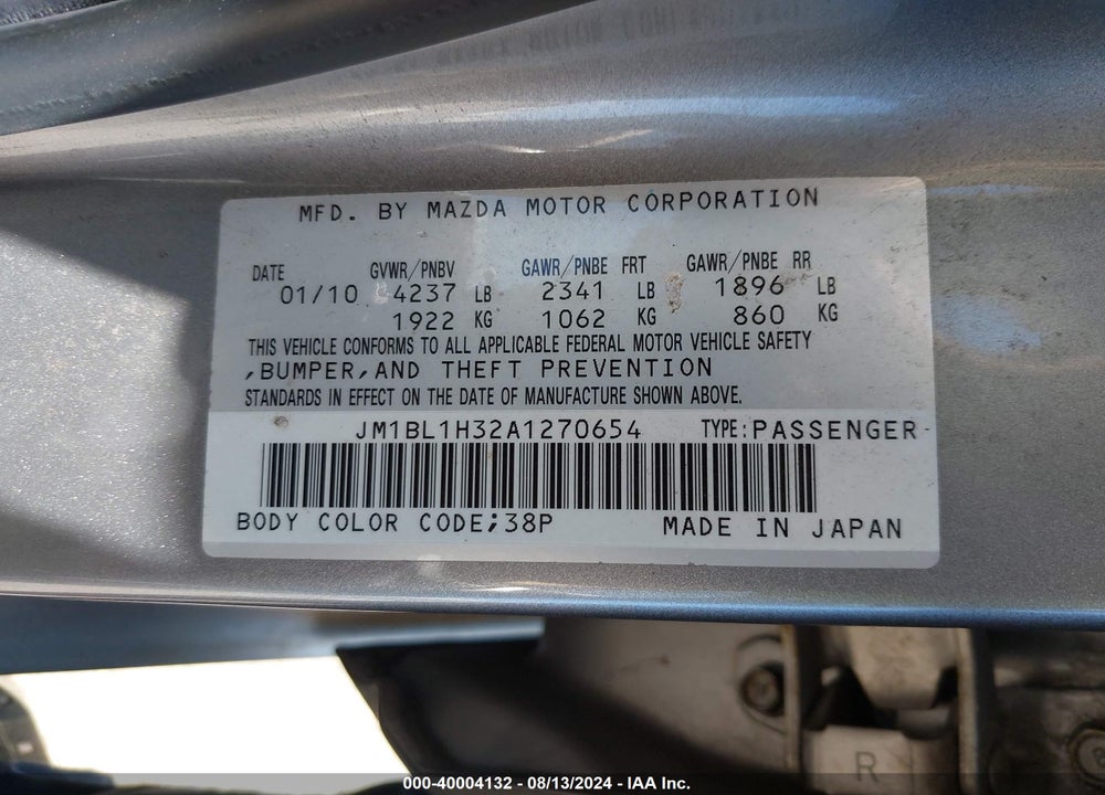 2010 MAZDA SPEED3 SPORT VIN: JM1BL1H32A1270654